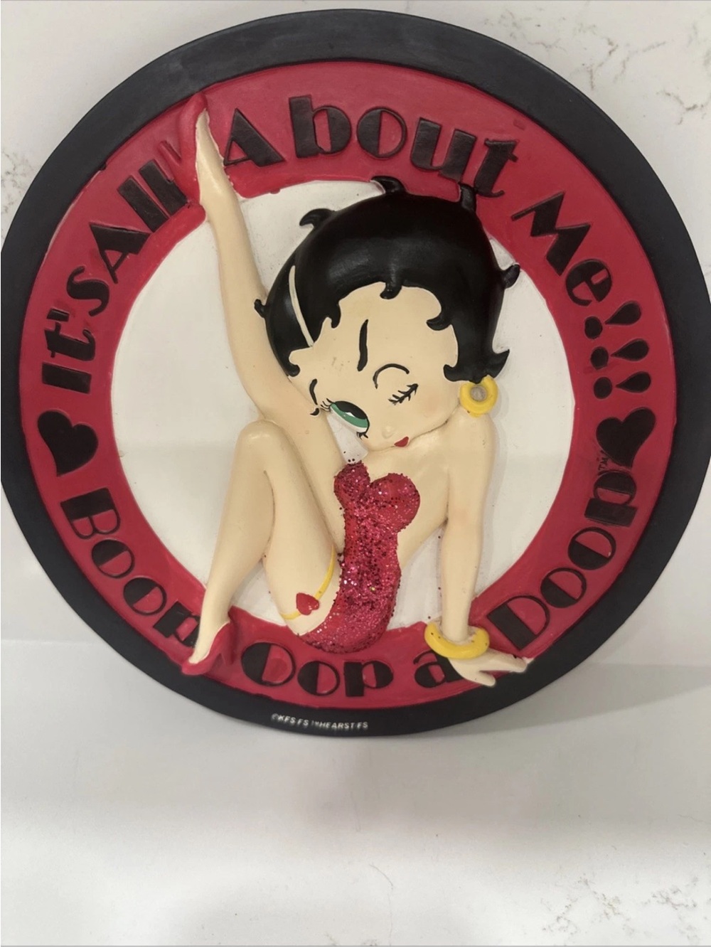 Betty Boop Round Stone Wall Plaque 3D Effect Multicolor “It's All About Me!"